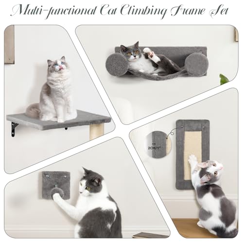 5-in-1 Wall-Mounted Cat Climber Set with House, Bridge, Steps, Scratcher, Hammock, Shelves E936035
