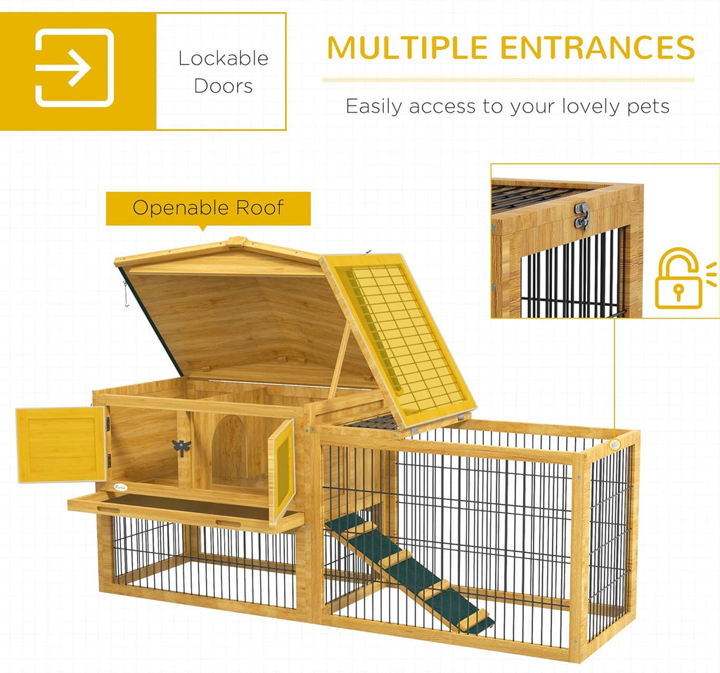 Yellow Wooden Rabbit Hutch with Removable Tray N1778