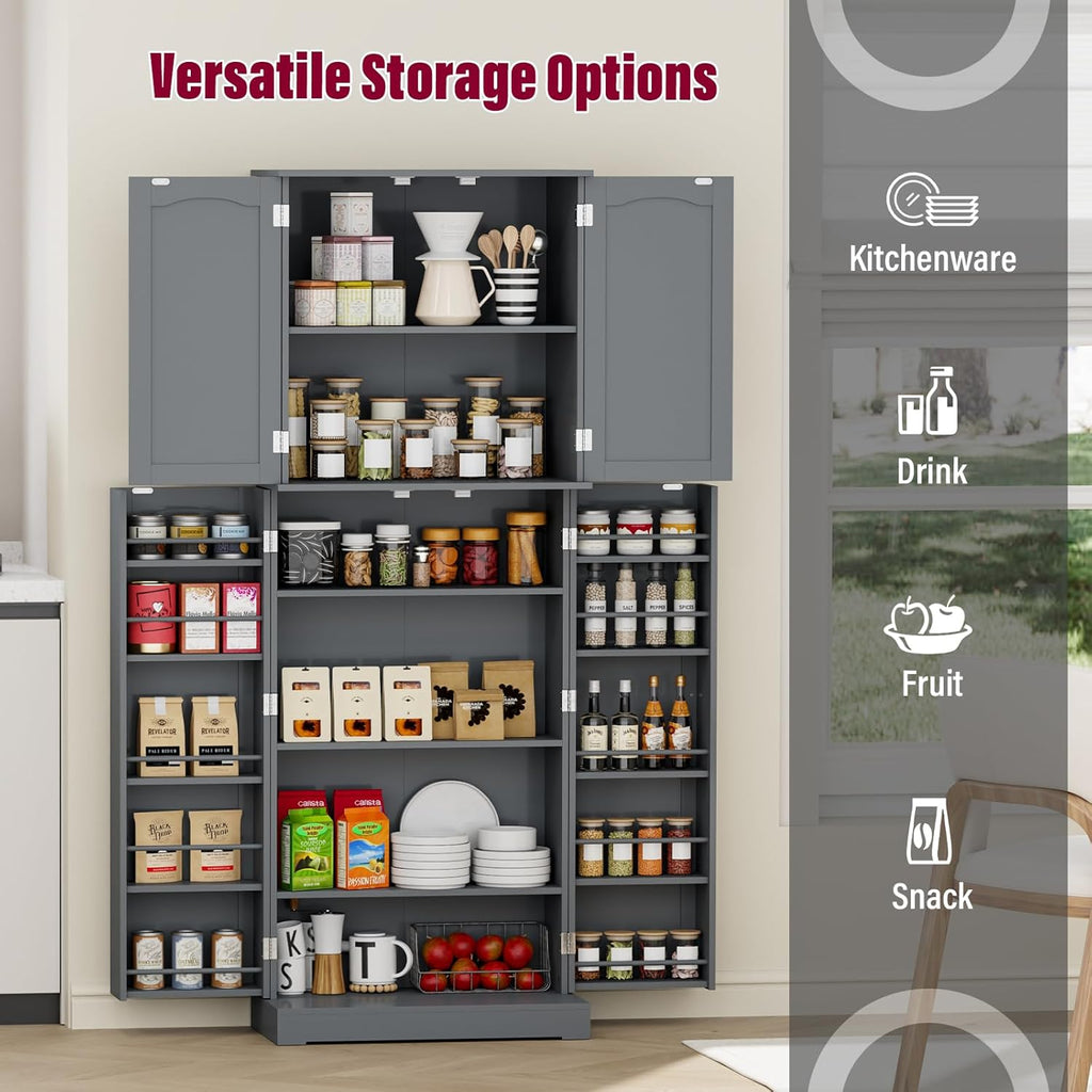 Gray Tall Freestanding Kitchen Pantry Cabinet with Doors and Shelves C345168
