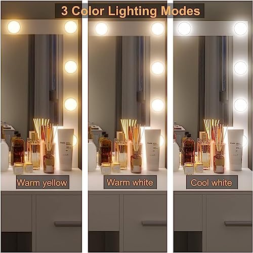 White Vanity Desk with Lighted Mirror and Drawers V85958