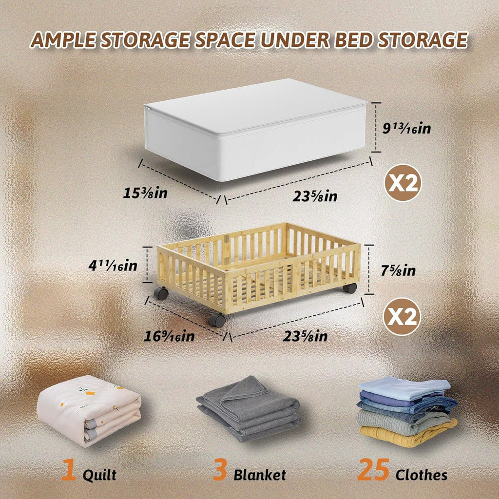 White 2 Pack Large Wood Rolling Underbed Storage Drawers H806