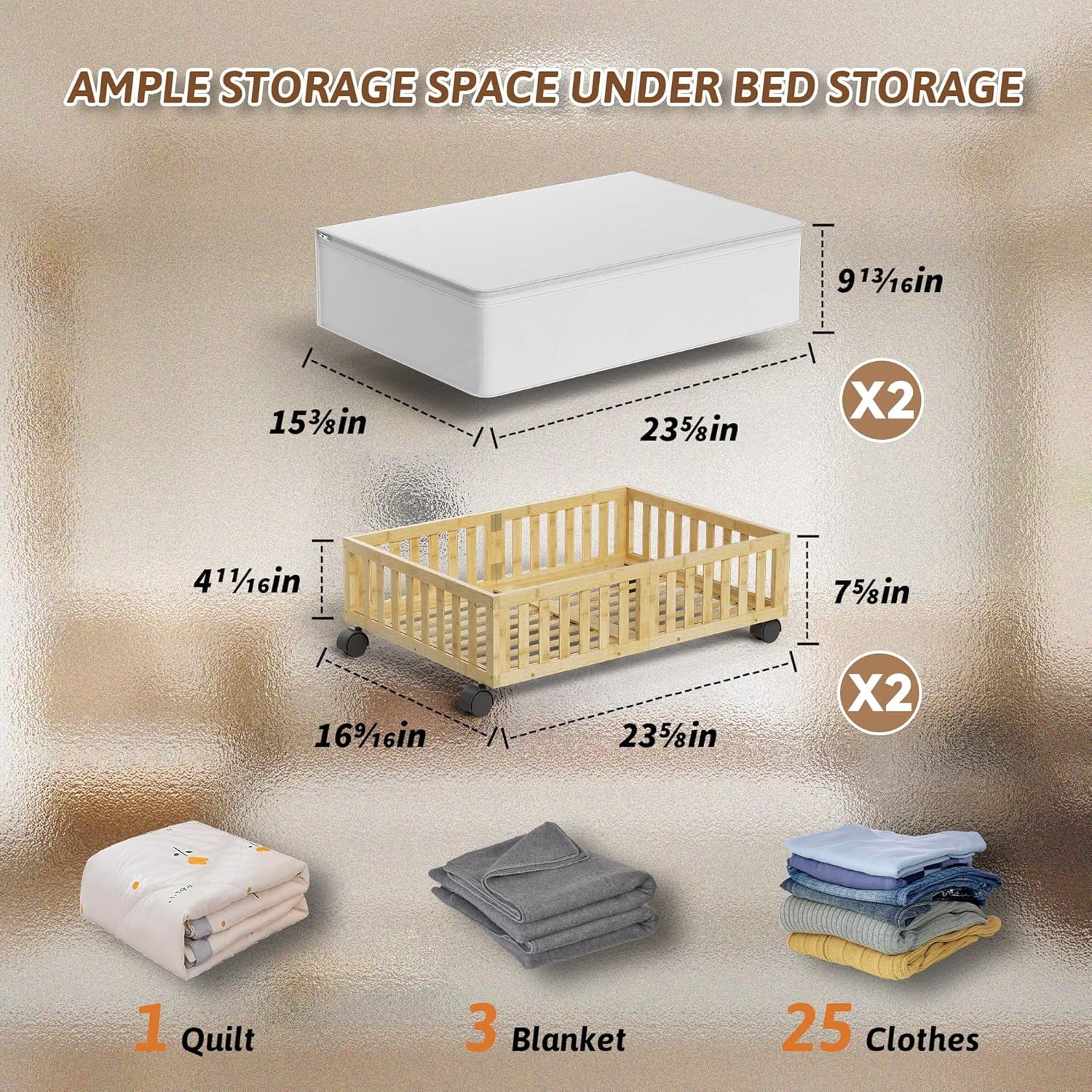 White 2 Pack Large Wood Rolling Underbed Storage Drawers H806