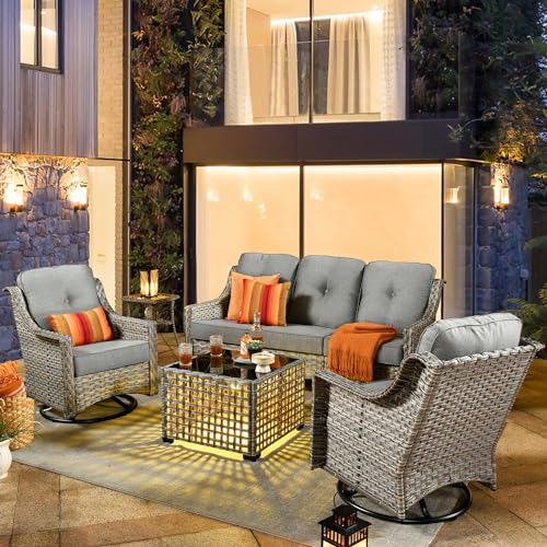 6 Piece Outdoor Wicker Patio Furniture Set with Fire Pit Table (Red) N5290