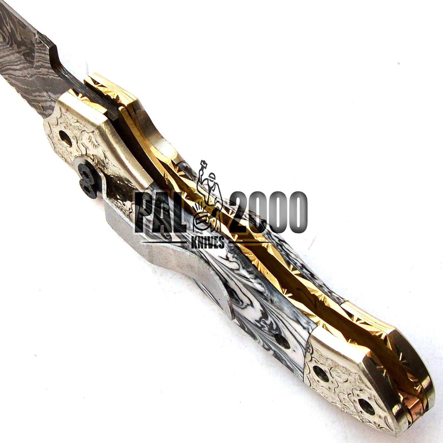 Handmade Damascus Steel Folding Pocket Hunting Knife with Sheath P1925