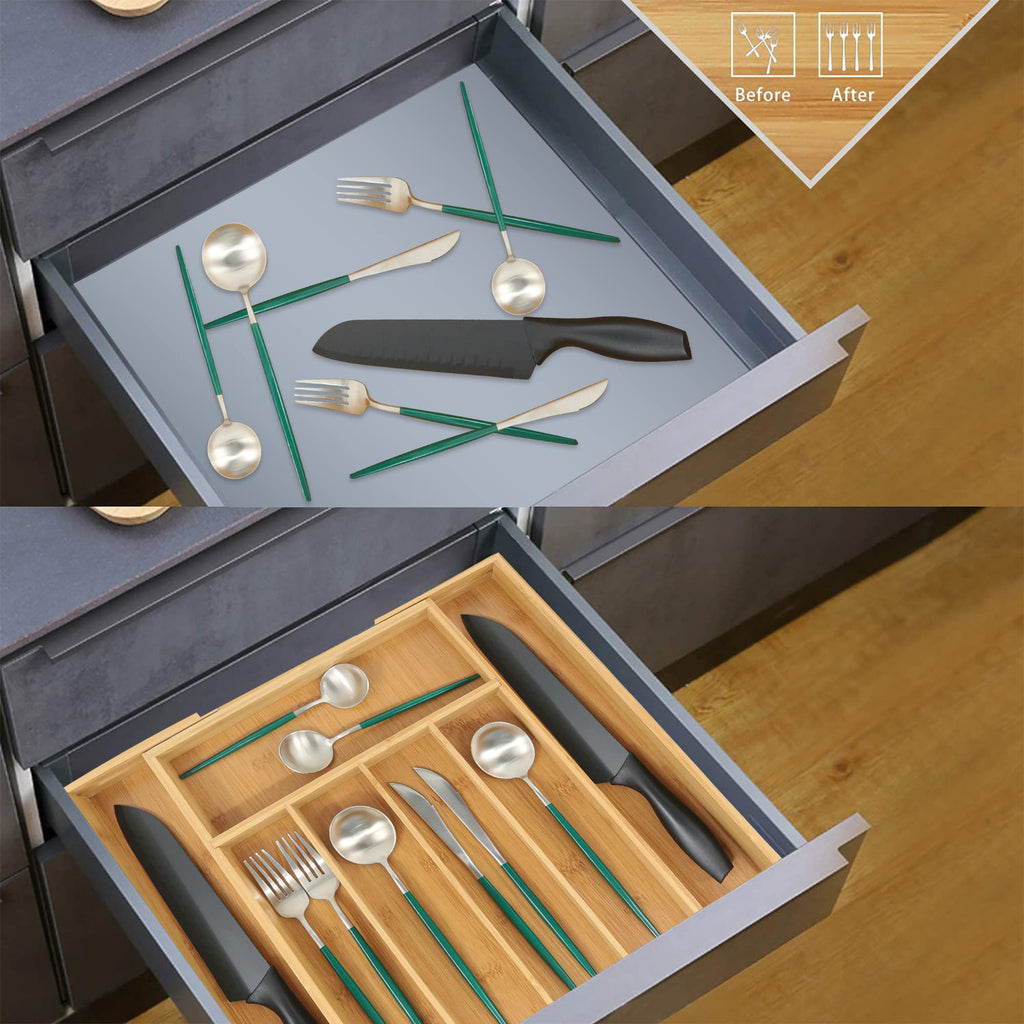 Bamboo Drawer Organizer with Adjustable Dividers, Medium, Brown A70442