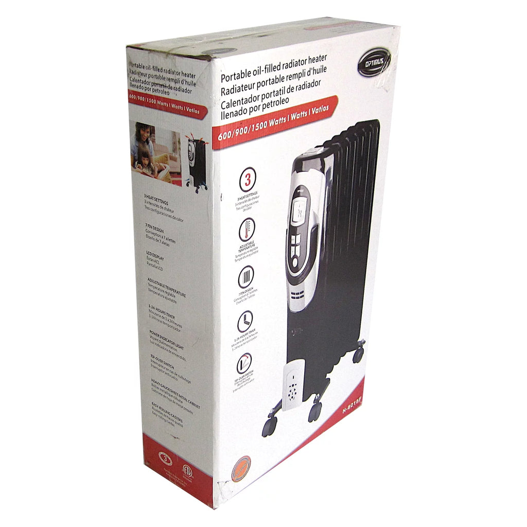 3-Setting 1,500-Max 7-Fin Portable Oil-Filled Radiator Heater with Digital Display W997