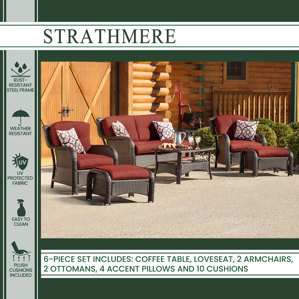 6-Piece Wicker Outdoor Conversation Set, Crimson Red Q21132