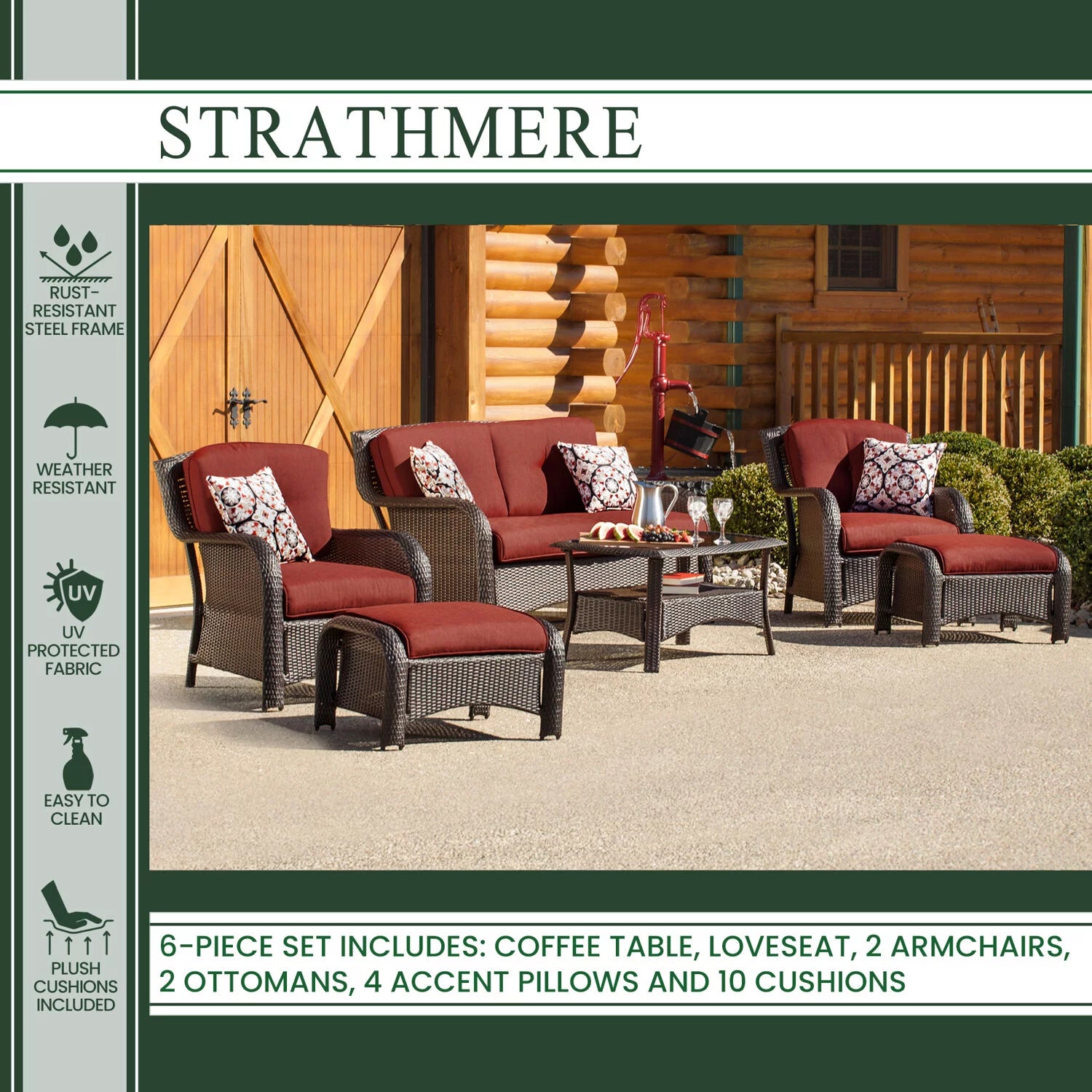 6-Piece Wicker Outdoor Conversation Set, Crimson Red Q21132