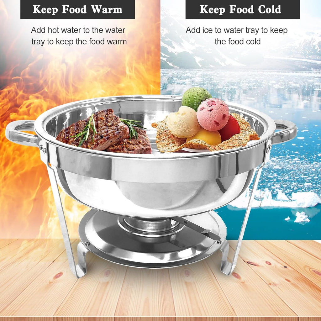5 Qt Stainless Steel Round Chafing Dish Buffet Set 6 Pack H31766