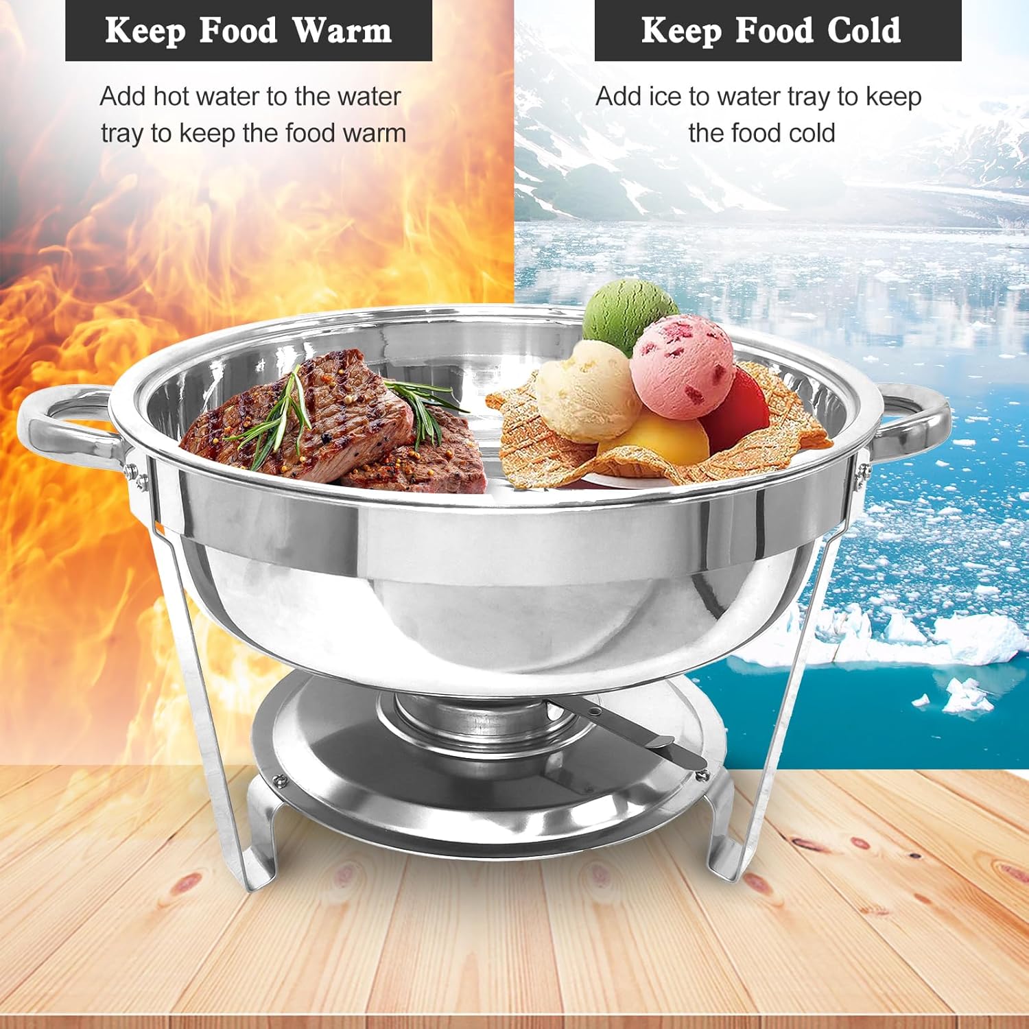 5 Qt Stainless Steel Round Chafing Dish Buffet Set 6 Pack H31766