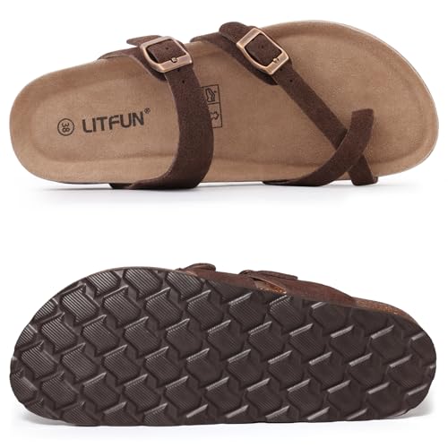 Women's Genuine Suede Cork Footbed Sandals with Adjustable Buckle B804