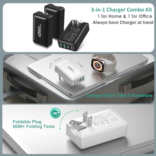3 Pack Slim Flat Dual Port USB Wall Charger G187130