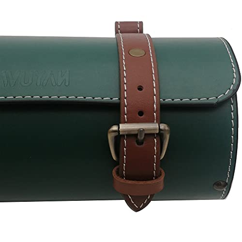Black Leather Bike Handlebar Bag with Wood Under Seat D106936
