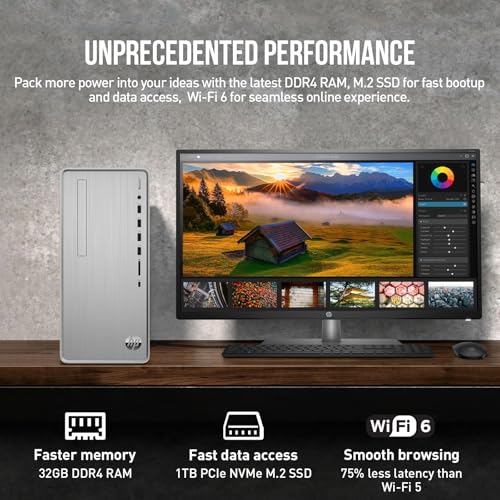 AMD Ryzen 5 Desktop Computer Tower, 32GB RAM 2TB SSD, Windows 11 Pro Y293