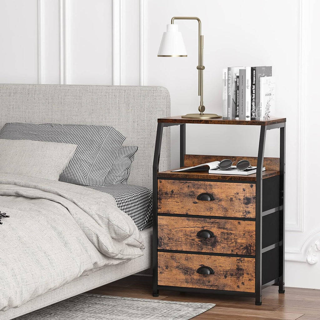 Vertical End Table and Nightstand with 9 Large Drawers, Metal Frame H21990