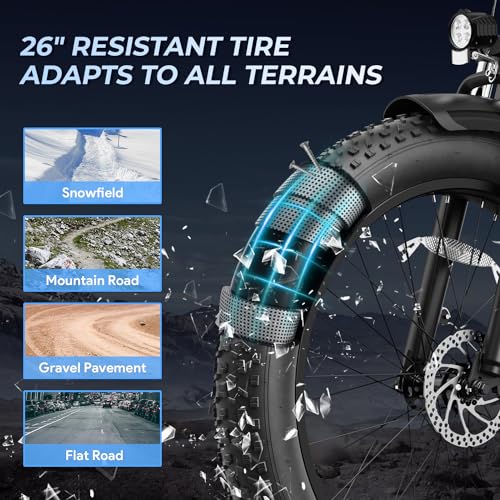 26'' x 4.0'' Fat Tire Electric Mountain Bike with 480Wh Battery 7 Speed W25254