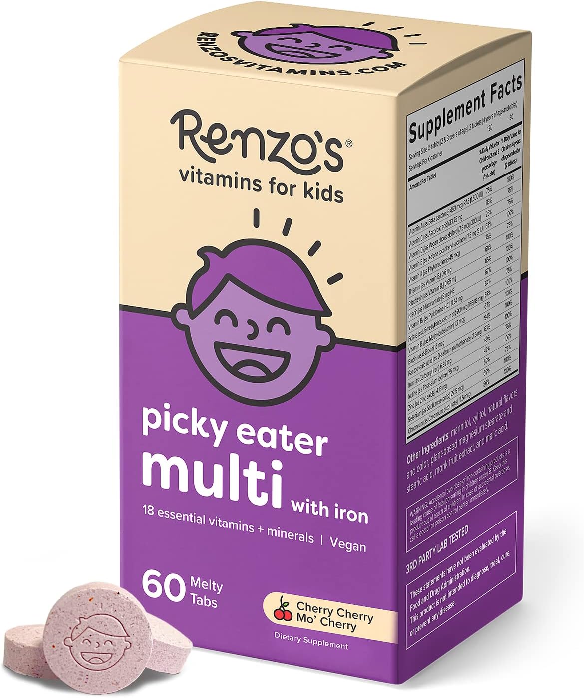 60 Sugar-Free Melty Tabs Kids Multivitamin with Iron I6405