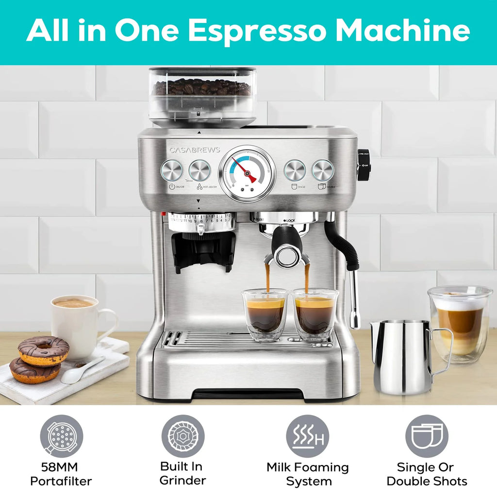 Silver Espresso Machine with Grinder and Milk Frother R296967