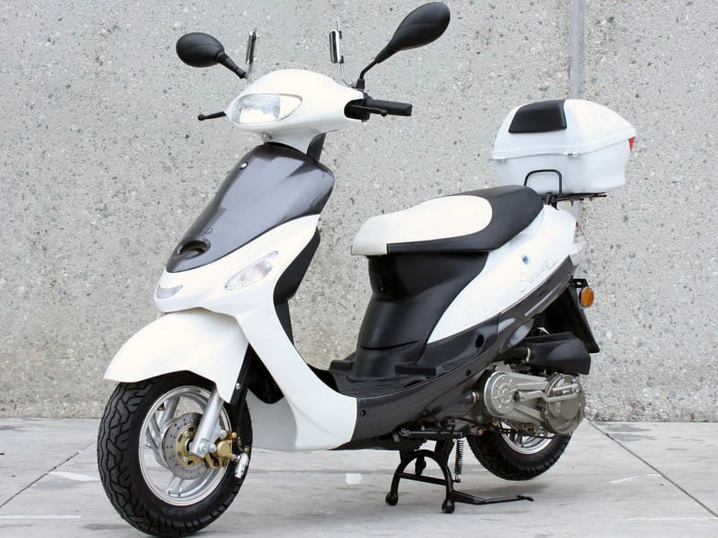 White 50cc Moped Scooter with 10" Wheels and Rear Trunk I45459