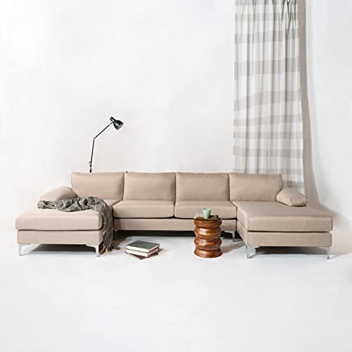 Linen Fabric U-Shape Sectional Sofa with Double Extra Wide Chaise Lounge D18419