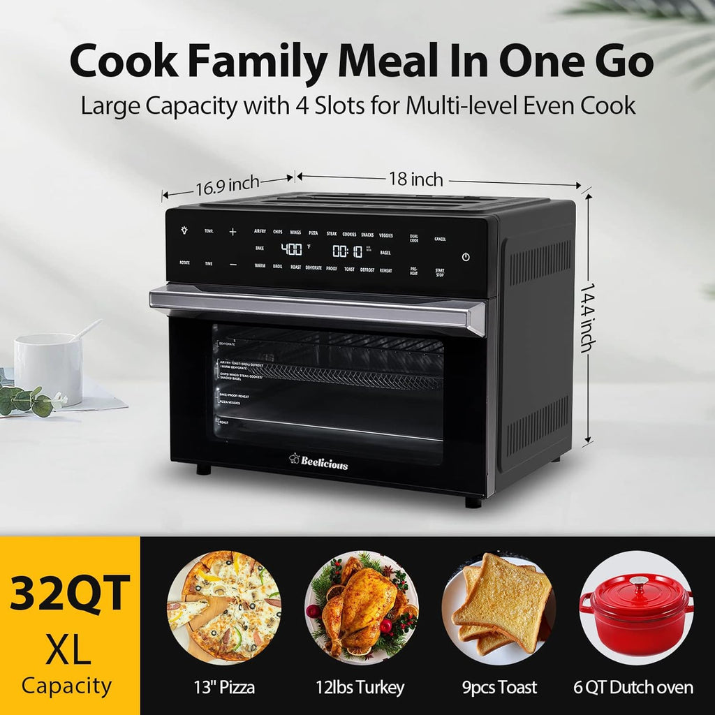 32QT Extra Large Digital Convection Oven Air Fryer Combo with Rotisserie and Dehydrator, Black V36774