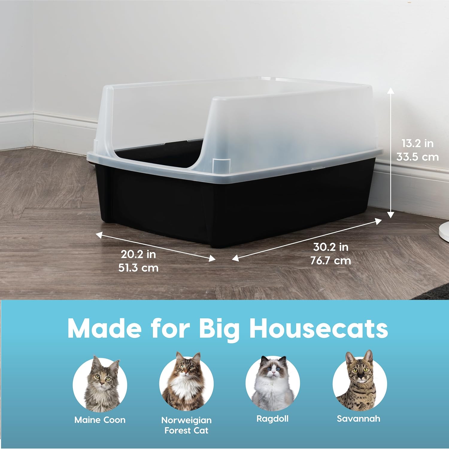 Black Open Top High Sided Cat Litter Box B71151