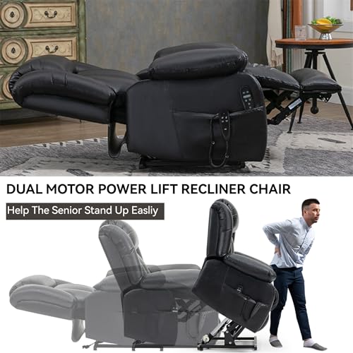 Electric Power Lift Recliner Chair with Genuine Leather Upholstery (Black) S3605