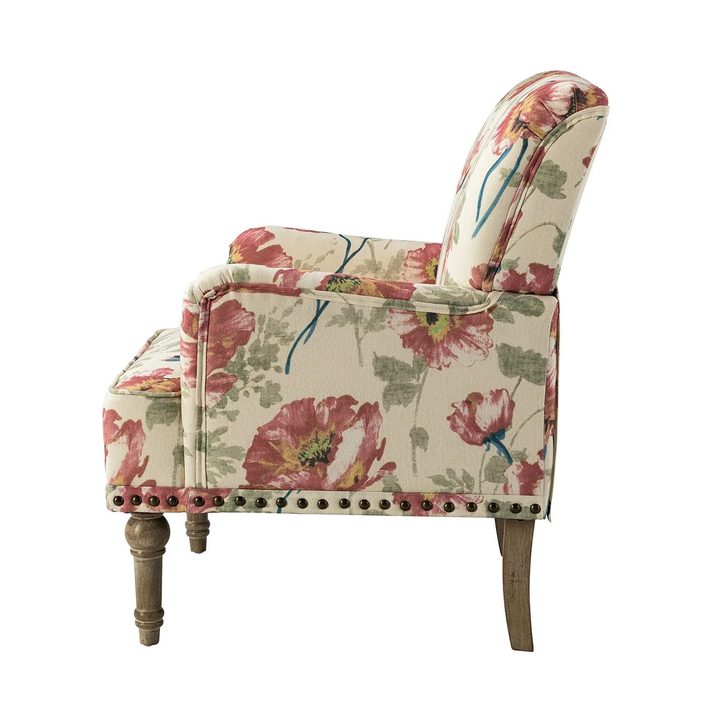 Set of 2 Floral Fabric Upholstered Accent Armchair with Nailhead Trim X751967