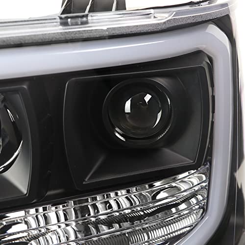 LED Light Bar Chrome Housing Projector Headlights for GMC Sierra 1500 2500HD 3500HD Left Right Pair Headlamps Assembly G587