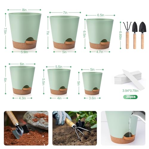 Self Watering Plastic Plant Pots with Drainage Hole and Saucers S777561