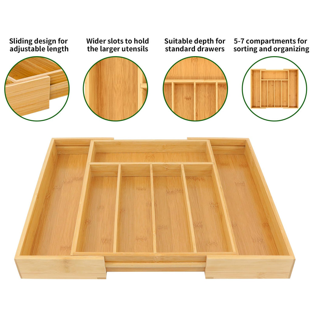 Bamboo Drawer Organizer with Adjustable Dividers, Medium, Brown A70442