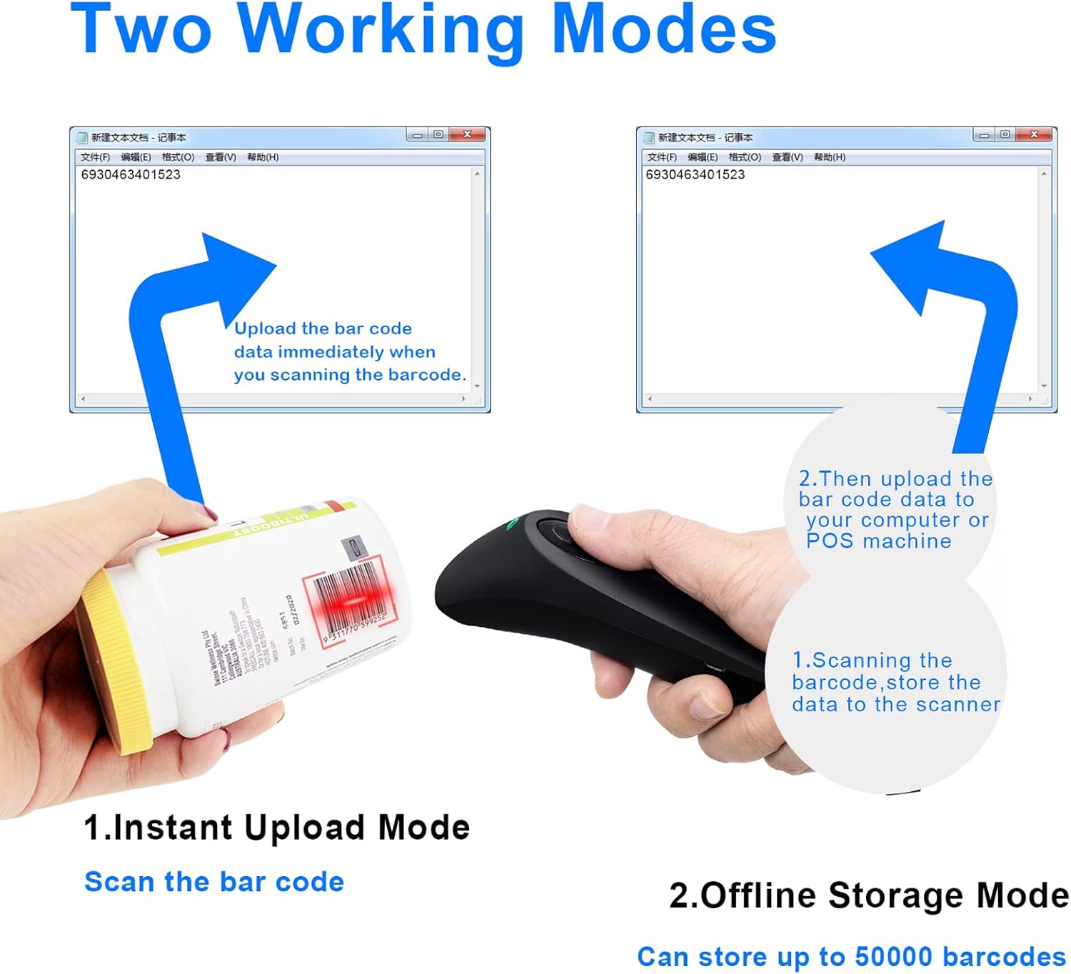 2 Pack Bluetooth Wireless Barcode Scanner Y45415