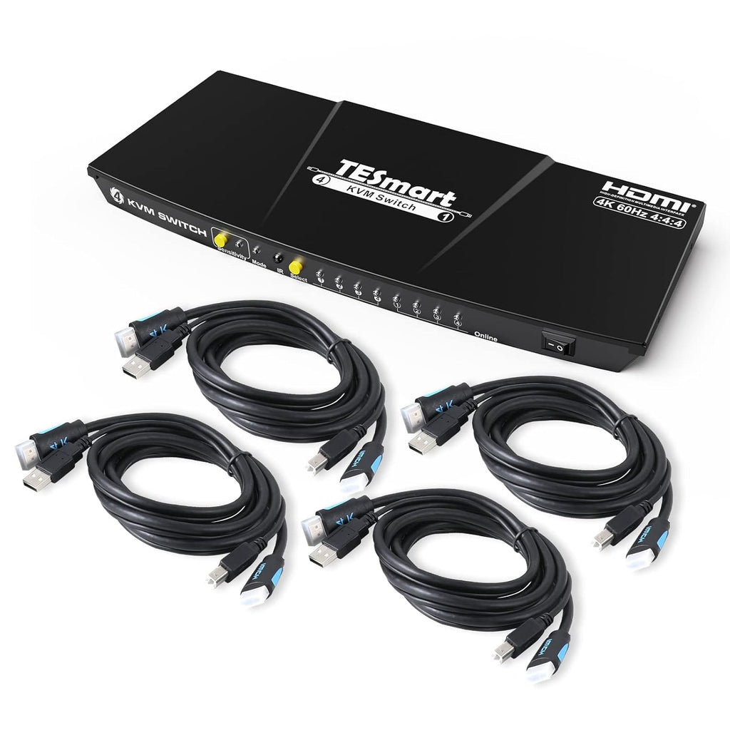 HDMI KVM Switch 4 Port 4K@60Hz Ultra HD 4x1 with 2 Pcs 5ft KVM Cables Black L215328