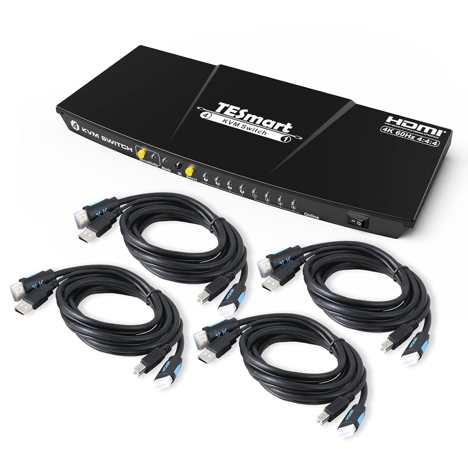 HDMI KVM Switch 4 Port 4K@60Hz Ultra HD 4x1 with 2 Pcs 5ft KVM Cables Black L215328