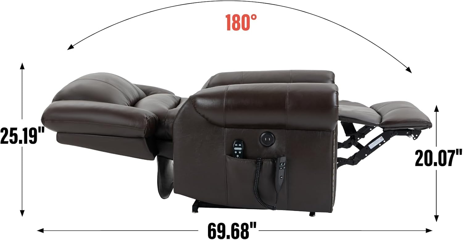 Brown Genuine Leather Power Lift Recliner Chair with Heat Massage X674518