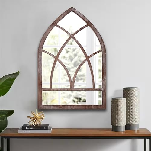 Farmhouse Arched Window Mirror 16 X 24 Inch Distressed White Rustic Cathedral Window Pane Mirror Q370
