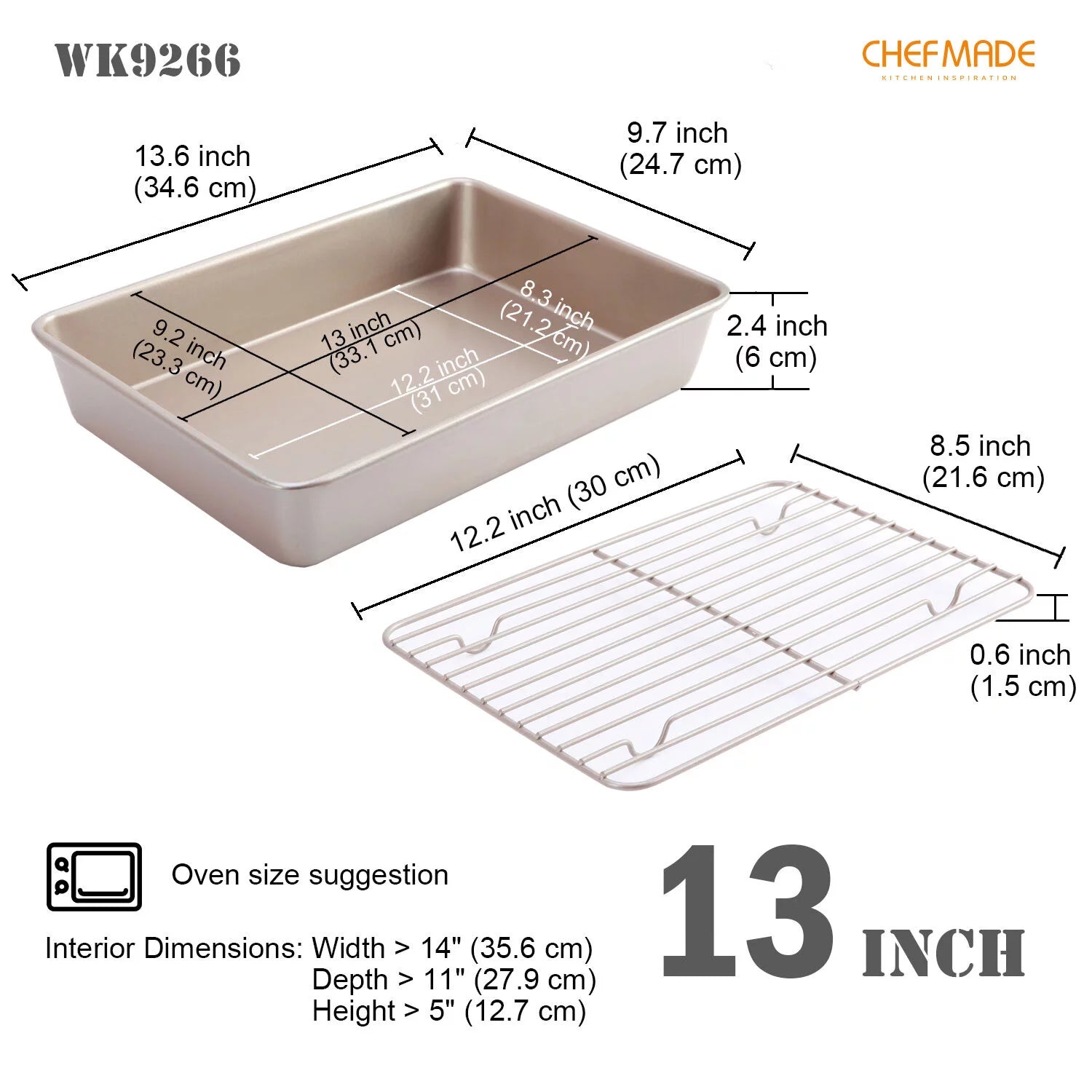 13-Inch Non-Stick Rectangular Roasting Pan with Cooling Rack F601