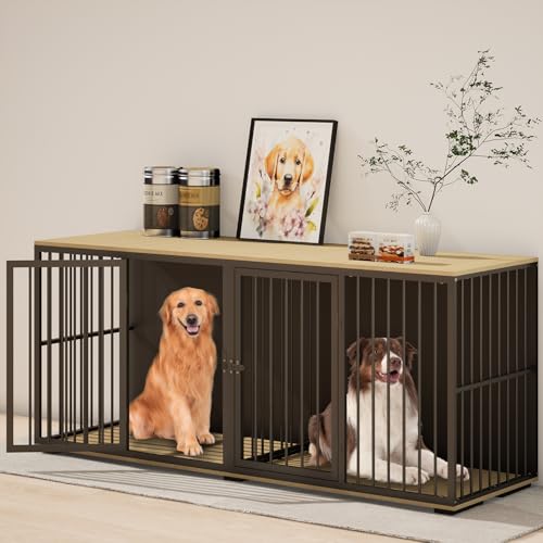 71.6'' Metal Steel Frame Double Dog Kennel with 2 Rooms and Removable Divider Black I111091