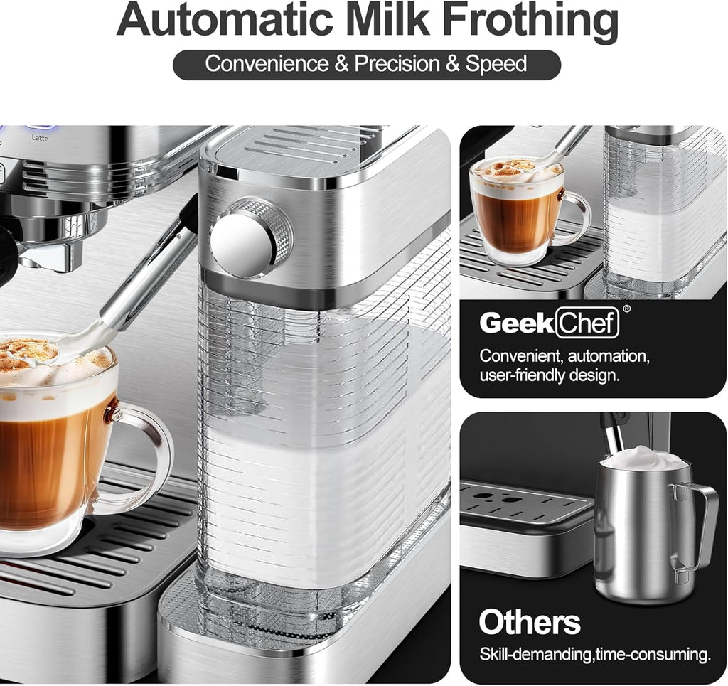 7-in-1 Espresso Machine with Automatic Milk Frother, 20 Bar, Stainless Steel A74814