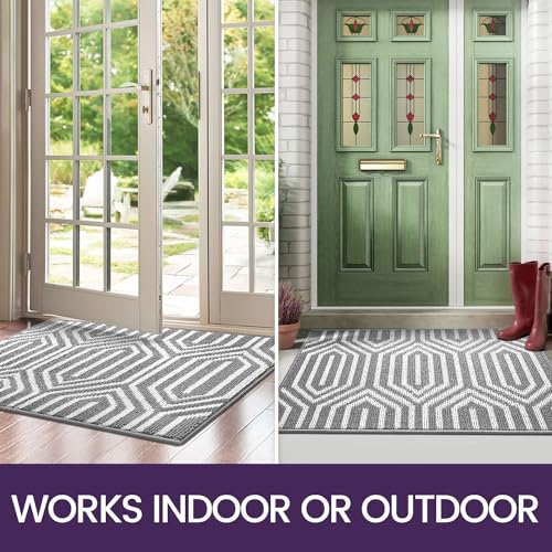Non Slip Washable Entry Doormat, 35"X59", Grey O979312