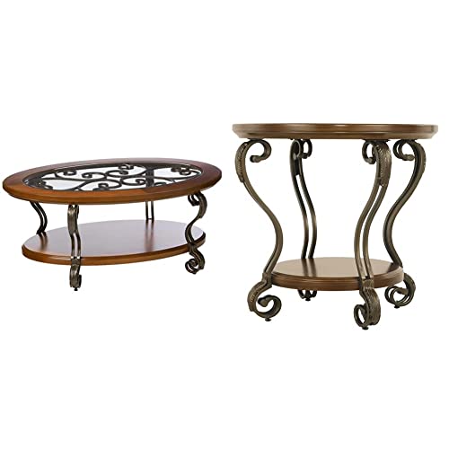 Dark Brown Oval Coffee Table with Glass Top and Shelf G2690