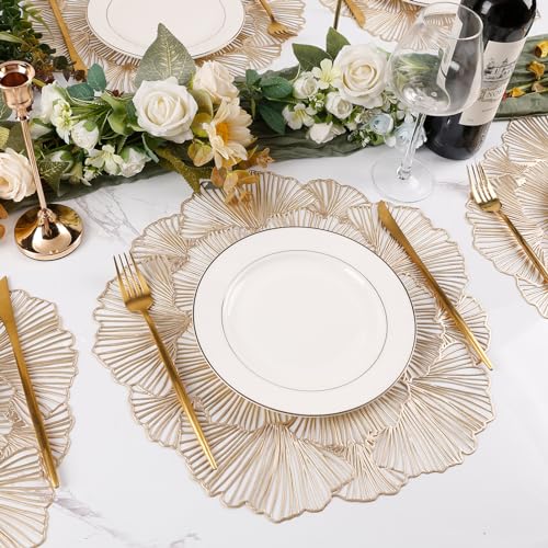 Set of 6 Gold Heat Resistant Vinyl Placemats W845637