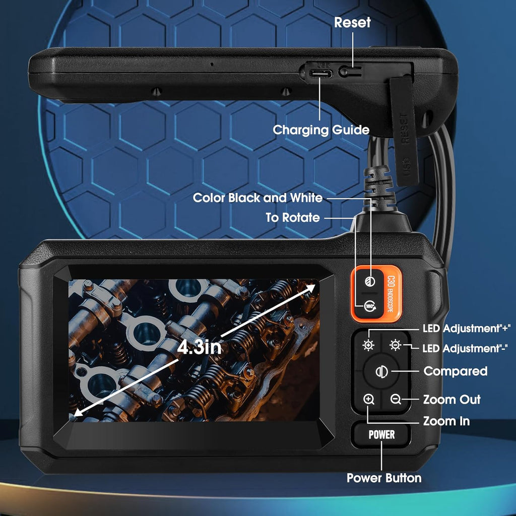 4.3'' LCD Screen HD Digital Snake Camera with 16.5FT Semi-Rigid Cable W712