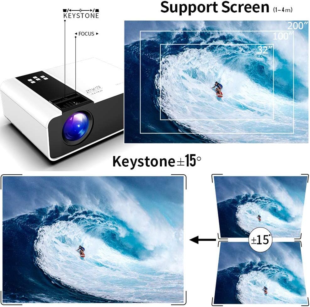 Mini Projector, 1080P HD Supported Portable Movie Projector with 45000 Hrs LED Lamp Life O196743