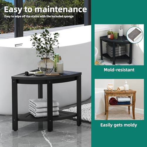 Black Poly Lumber Corner Shower Bench with Storage Shelf Y80763