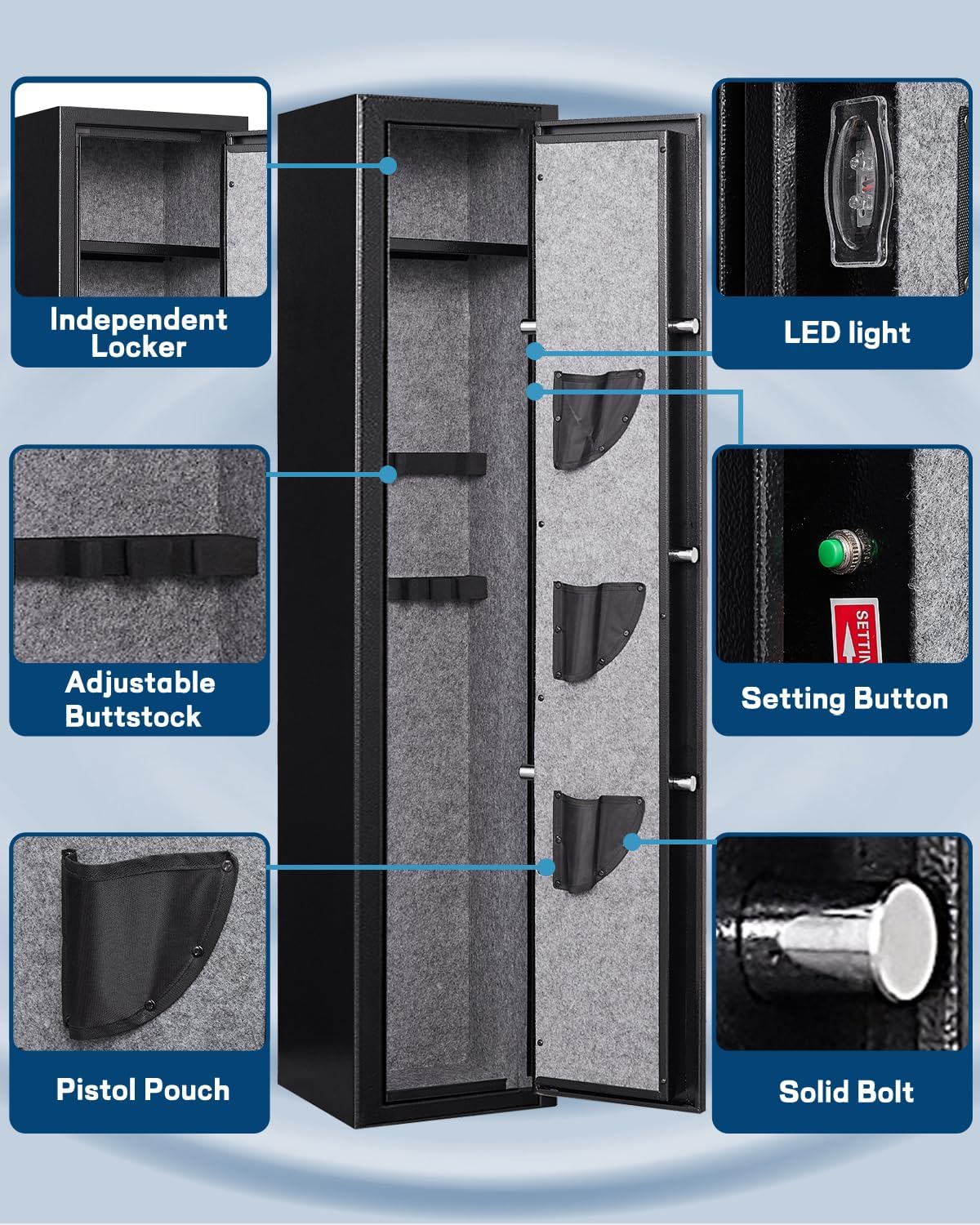 5-6 Gun Safe with Removable Shelfs and 3 Pistol Pocket I790