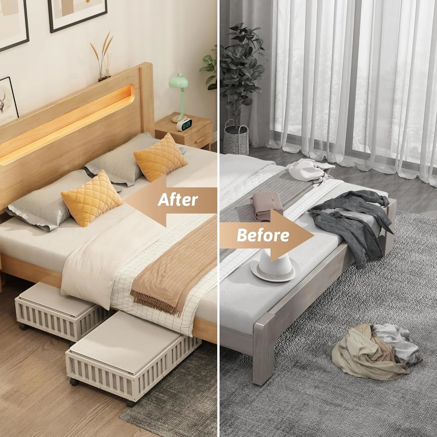 White 2 Pack Large Wood Rolling Underbed Storage Drawers H806