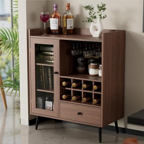 Brown Wood Coffee Bar Cabinet with Storage U59435