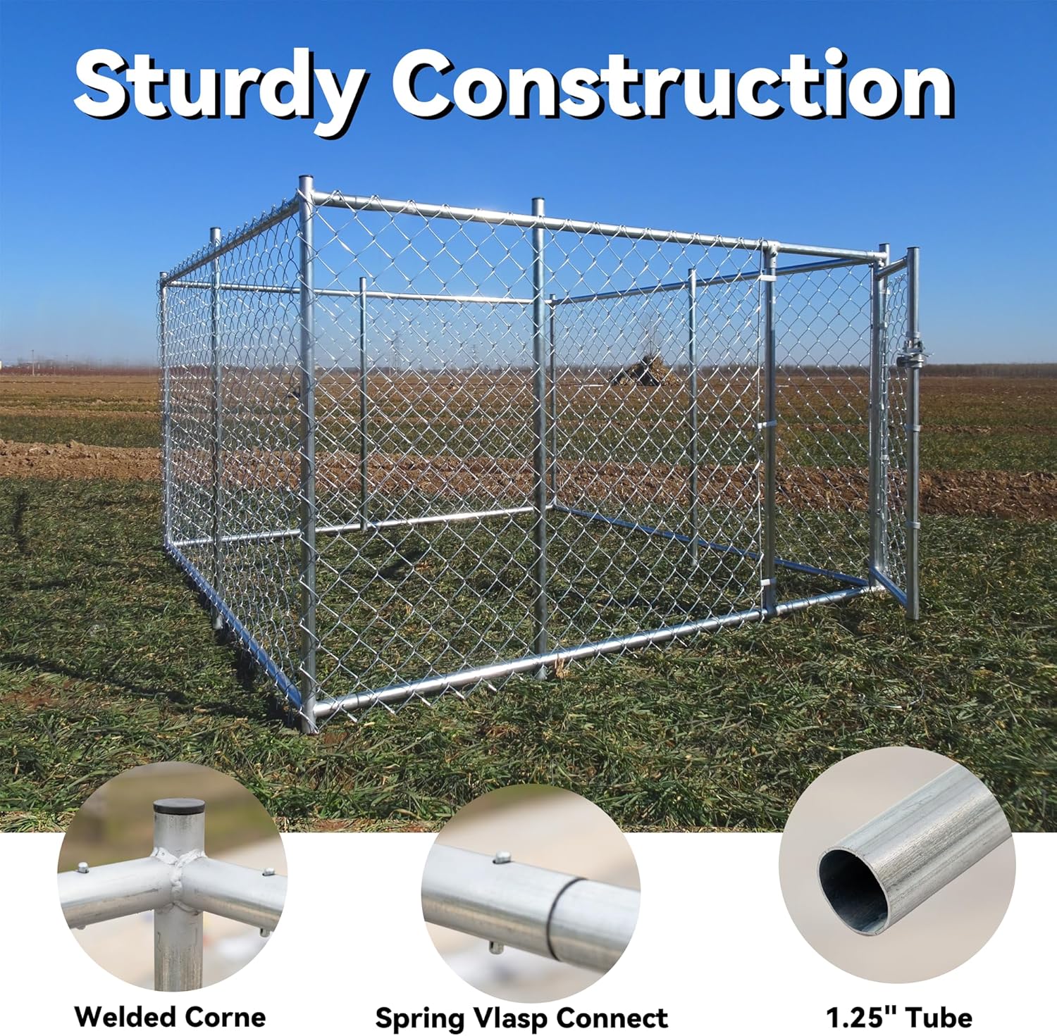 Large Dog Kennel Outdoor Heavy Duty Galvanized Chain Link Metal Dog Pen Enclosure K29900