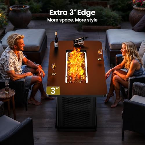 43-Inch Rectangular Propane Fire Pit with 60,000 BTU Output, Cover and Rocks, 304 Stainless Steel H-Burner E8271